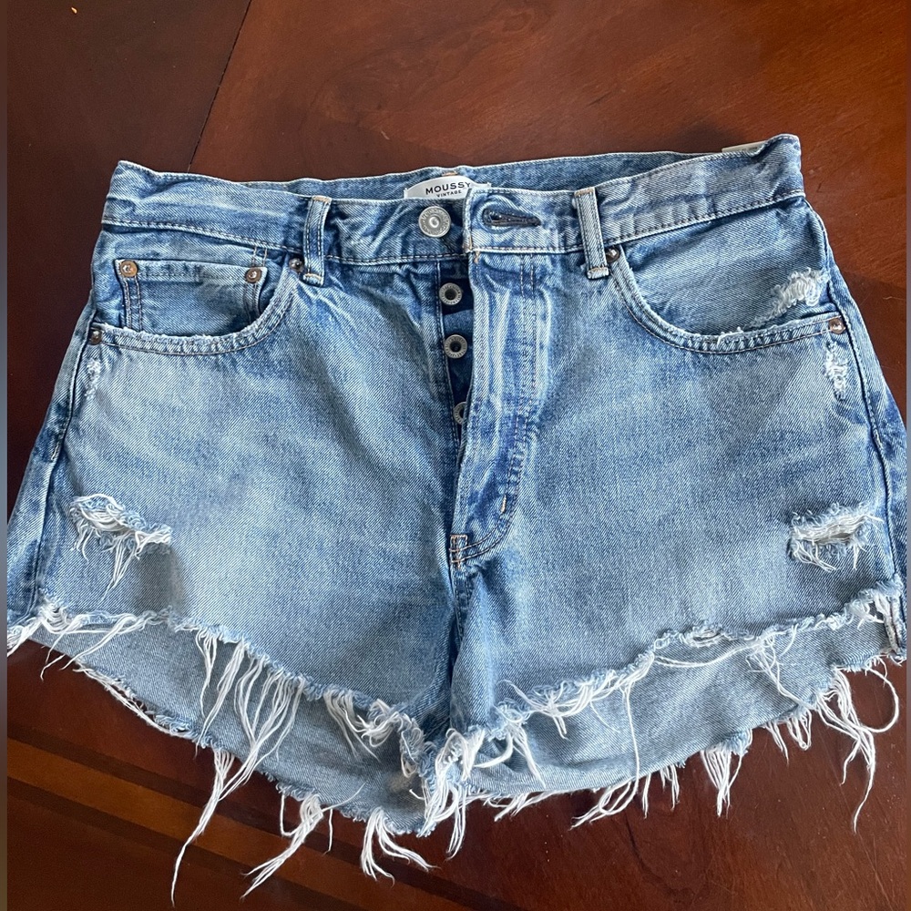 Moussy Light Blue Distressed Jean Shorts